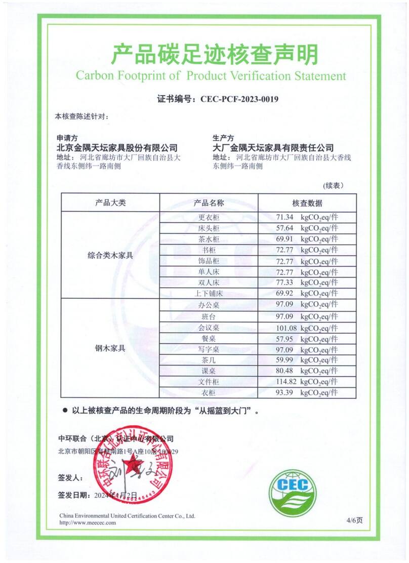 大廠金隅天壇家具有限責任公司-CEC-PCF-2023-0019